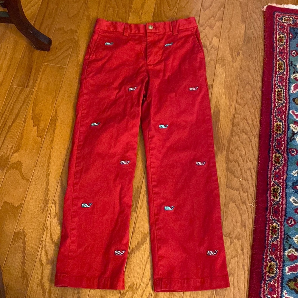 Vineyard Vines red Christmas whale breaker pants 10